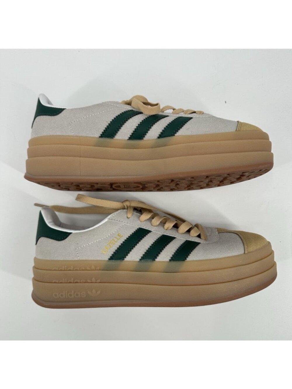NWOT ADIDAS Gazelle Bold Platform Sneaker 8.5 Cream Green Beige triple stacked - Picture 5 of 10